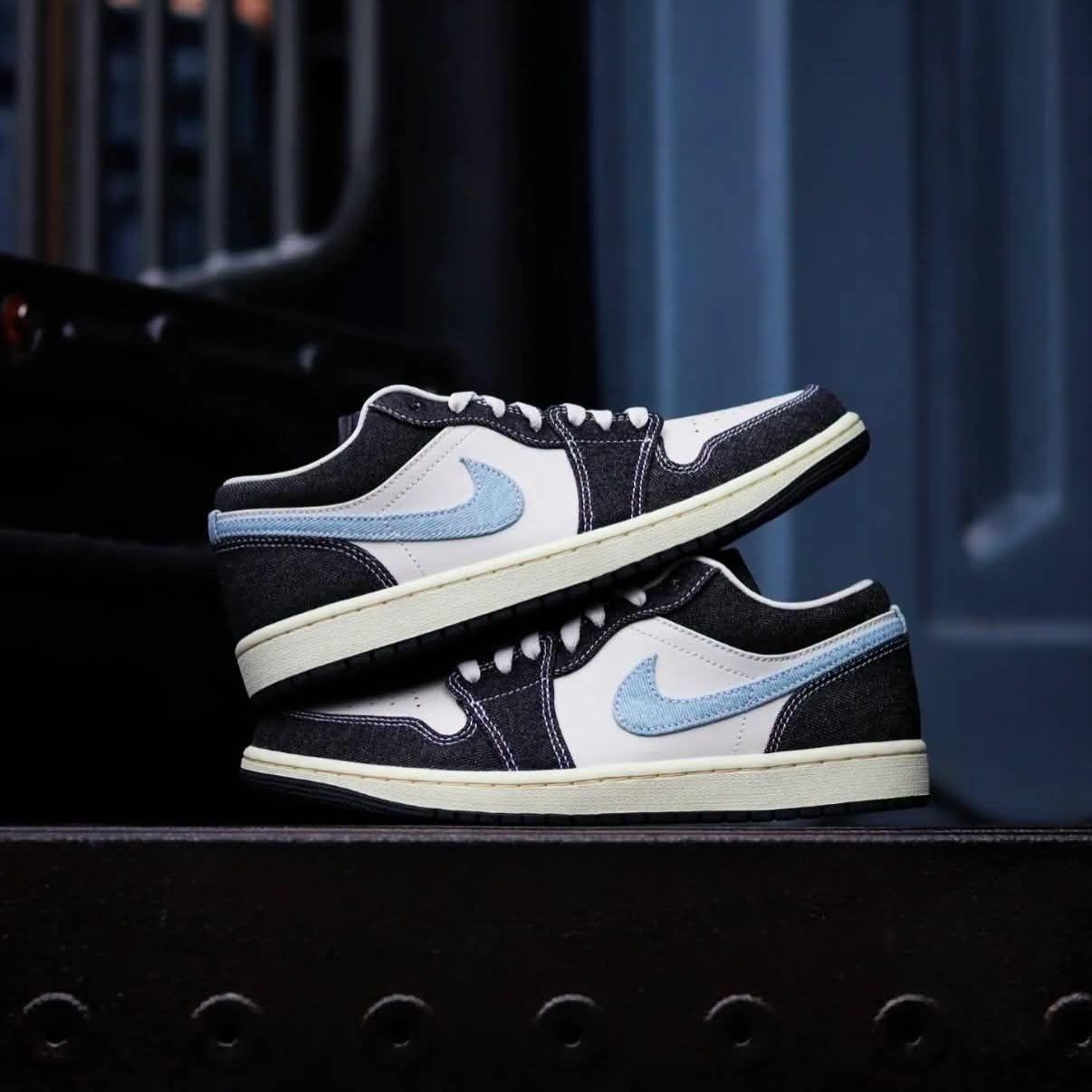 AJ1 Low 黑牛仔浅蓝勾,复古牛仔质感直接拉满